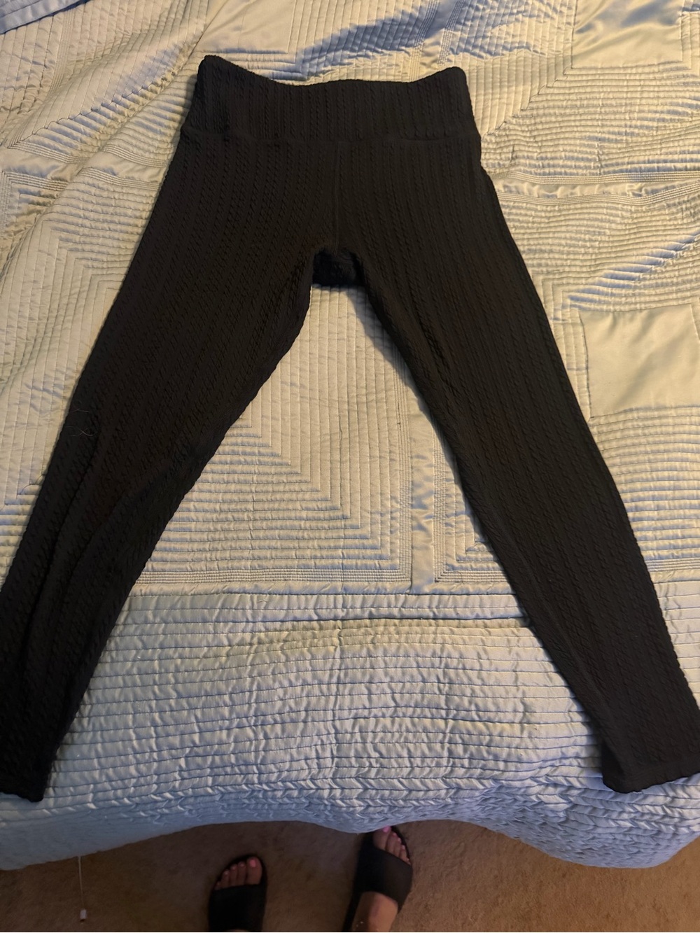 Womens Black Ribbed Knit Leggings